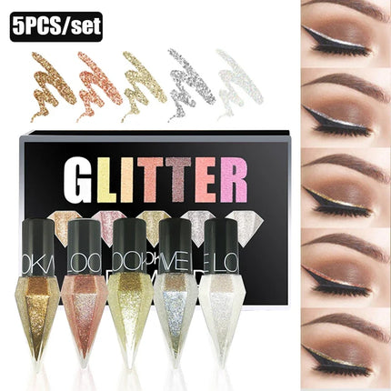 5pc/set Shiny Eye Liners Eyeshadow Waterproof Silver Rose Gold Color Glitter Sequins Eyeliner Eye Shadow Makeup Beauty Cosmetics