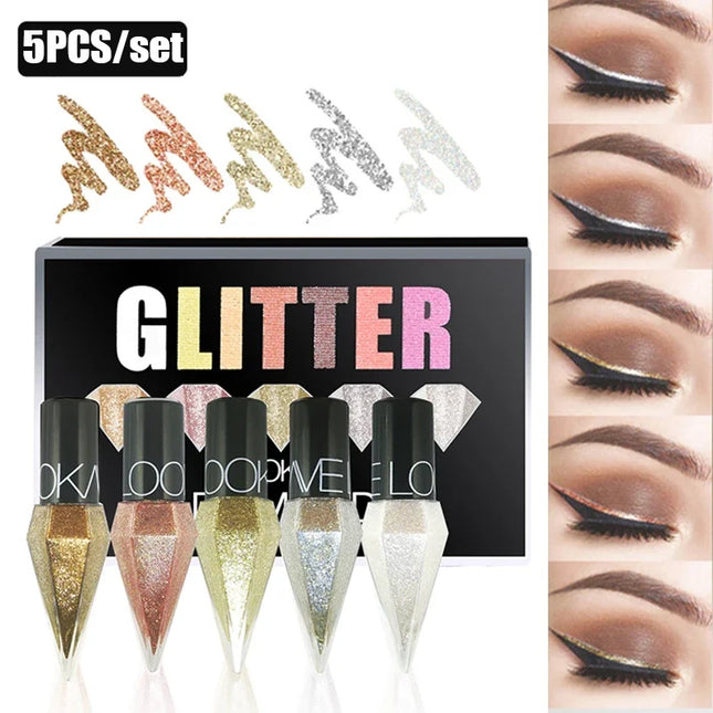 5pc/set Shiny Eye Liners Eyeshadow Waterproof Silver Rose Gold Color Glitter Sequins Eyeliner Eye Shadow Makeup Beauty Cosmetics