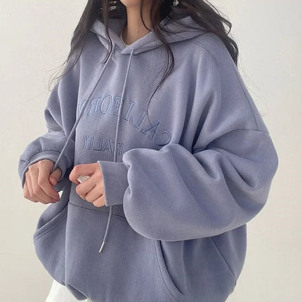 Women Plush Hooded Sweatshirt Oversized Thick Embroidery Casual Pullovers Harajuku Hip Hop Korean Loose Hoodies Sweatshirts