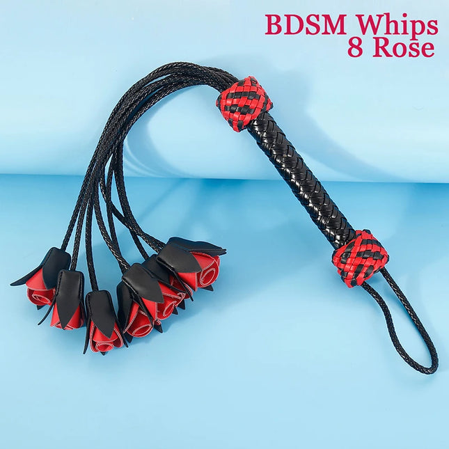 8 Rose Red Black PU Leather BDSM Whip BDSM Spanking Flogger Flirting Bondage Restraints Slave Sex Toys for Women Adult Games