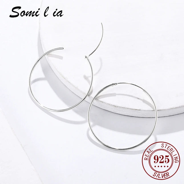 SOMILIA SOMILIA Platinum Big Hoop Earrings for Women, 925 Sterling Silver Jewelry Female Fashion Women Earrings 10-90mm For Gift