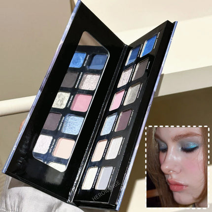 12 Colors Metallic Eyeshadow Palette Pearl Matte Sparkling Shimmer Blue Eye Shadow Highlighter Brighten Glitter Fashion Makeup