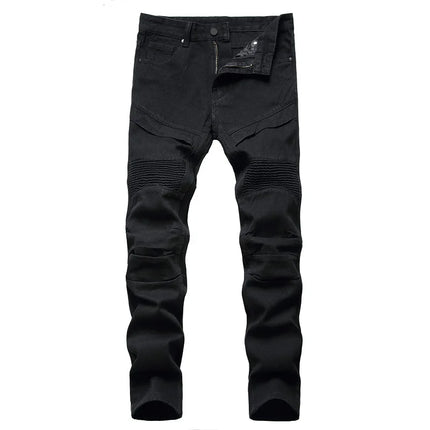 Men's White Jeans, Black Fashion Casual Trousers, Pleated Decorative Denim Pants, Asian Sizes 29-42. 2027 New