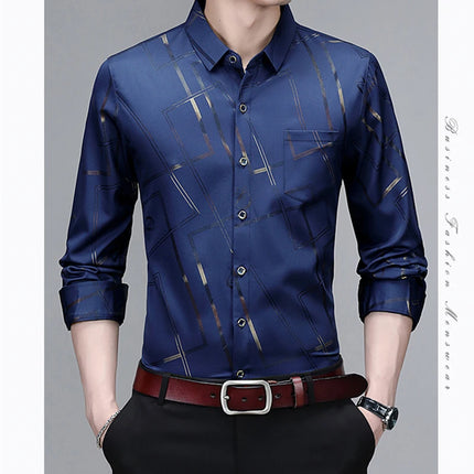 Men's Casual and Fashionable Long Sleeved Printed Shirt, Non-Iron and Wrinkle Resistant Business Top