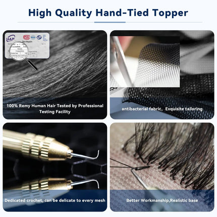 Ash Gray Brown 100% Remy Human Hair Toppers Clips In Hair Lace Base Topper Hairpieces for Women Hair Extensions 12 Inch Straight