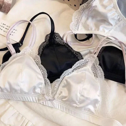 French satin girl ultra-thin sexy lace summer breathable bra set
