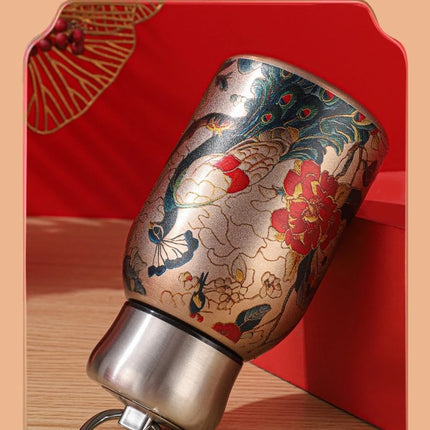 300ml Retro Chinese Style Golden Peacock Insulated Cup Portable Creative High Beauty Water Cup 316 Stainless Steel Cup