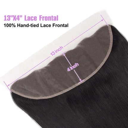 13x4 Lace Frontal Closure 100% Brazilian Human Hair Straight Pre-Plucked with Baby Hair Ear to Ear Bleached Knots Natural Black