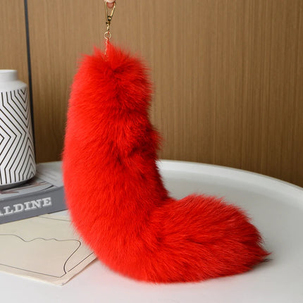 Natural Fox Fur Tail Keychain Furry Y2k Beautiful Accessory Fox Tail Keychain Length 40 Cm Car Keychains for Women