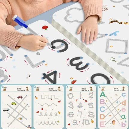 Magical Tracing Workbook Montessori Educational Writing for Children Reusable Pen Control Training Calligraphy Copybook for Kids