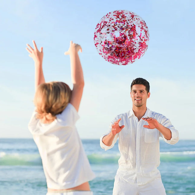 1Pc Inflatable Glitter Beach Ball 15.74 Inch Water Beach Ball Suitable For Beach Pool Party Games