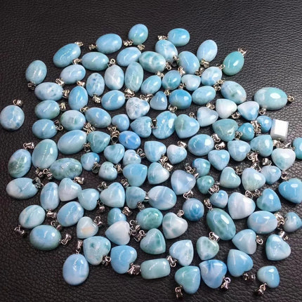 1 Pc Fengbaowu Natural Stone Dominican Republic Larimar Heart Oval Cabochon Pendant 925 Sterling Silver Jewelry Gift For Women