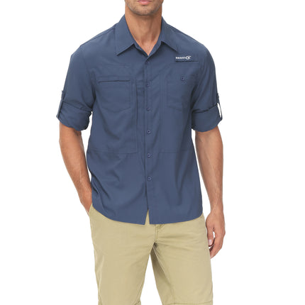 Summer Men's UPF 50+ Casual Long Sleeve Fishing Shirts, Lightweight Tactical Button Down Shirt with Breathable Back Mesh