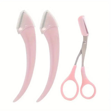 Eyebrow Trimmer Set,Curved Eyebrow Razor,Eyebrow Scissors With Comb,Convenient Easy Beauty Tools For Beginners
