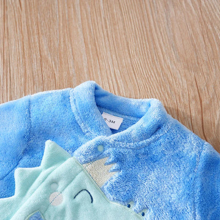 Baby Clothes Cute Cartoon 3d Dinosaur Flannel Soft 0-18 Boys And Girls Autumn And Winter Long Sleeved Baby Bag Foot Jumpsuit