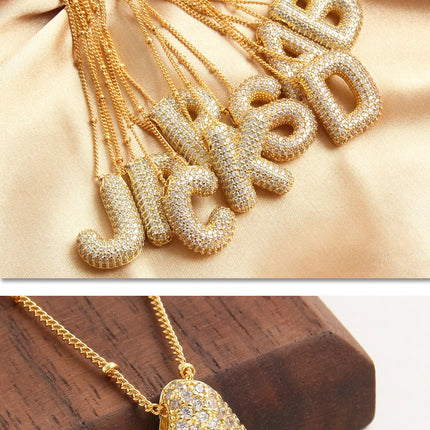 MHS.SUN Gold Plated Balloon 26 Letter Necklaces Copper Zircon Bubble Initial Pendant Chunky Women Personality Chain Jewelry