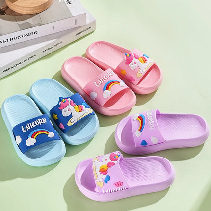New Unicorn Slippers Boy Girl Summer Kids Rainbow Indoor Slippers Non-Slip Beach Sandals Toddler Home Shoes Baby Flip