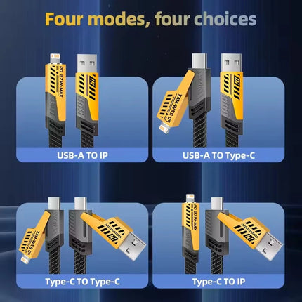 4 in 1 Universal 65W USB-C PD 27W Fast Charging Cable For iPhone 17 16 15 14 13 Pro Max Samsung Xiaomi Redmi POCO Huawei Honor