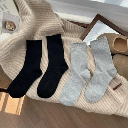 1/6pairs Cashmere Wool Socks Women's Winter Thicken Warm Black White Pack Set Thermal Japanese Fashion Solid Color