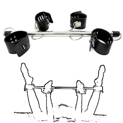 BDSM Bondage Adjustable Handcuffs & Ankle Cuffs with Stainless Steel Spreader Open Legs Pu Leather Set for Couple Sex Games