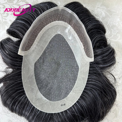 Mono NPU Men's Hairpiece Front Swiss Lace Indian Human Remy Hair Wigs Durable Mono Men's Wigs Natural Wigs Capillary Prosthesis