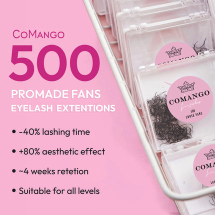 CoMango 500Fans Promade Fans Eyelashes Extension Bulk 3/6/7/10/12/14/16D  Pointy Stem 0.05/0.07 C/D Curl  Premade Volume Fans