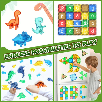 Magnetic Building Block Toys, Magnetic Tiles, Dinosaur Volcano Theme, Creative Blocks Suitable for Birthday Holiday Gifts