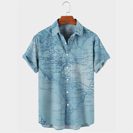 2024 Men's Hawaiian Shirt Poker Print Casual Fashion Lapel Collar Beach Vintage Shirt