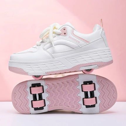 Children's Roller Skates Four-Wheel Wear-Resistant Fashion Leather Breathable Sports Entertainment Wheel Shoes for Kids