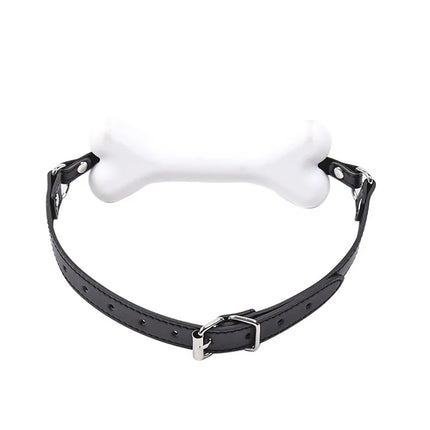 BDSM Silicone Bone Gag with Red Stitching Puppy Play Pet Play Role Play Adjustable Leather Strap Bondage Adult Toy for Couples