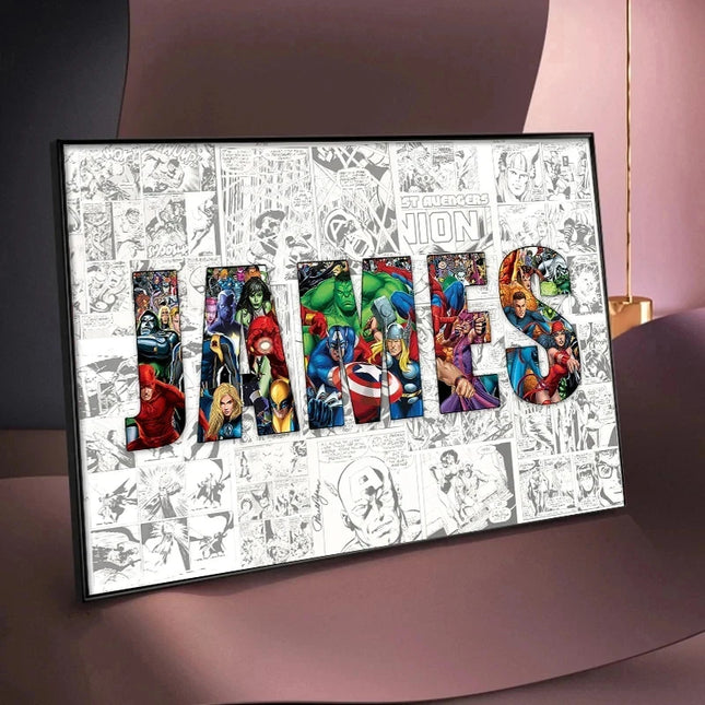 Personalised Custom NAME Word Art Print Marvel Superhero Character Posters Avenger Canvas Painting Wall Art Customize Home Decor