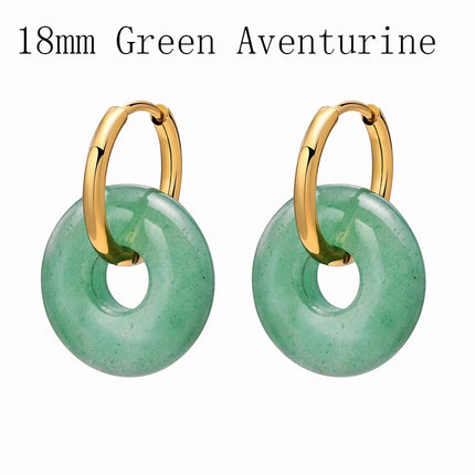 Crystal Earring Natural Rose Quartz Amethyst Crystal Green Aventurine Round Hollow Women Stone Stud Earrings Jewelry Gifts