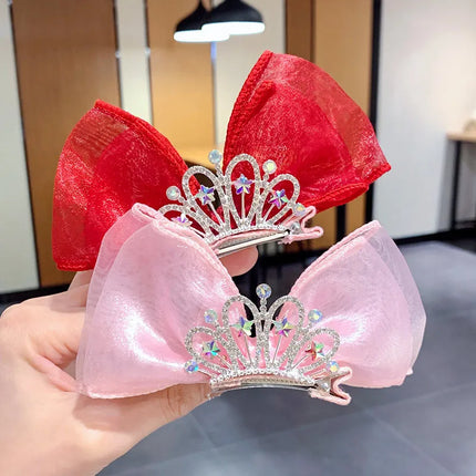 Pastel Rainbow Hair Bows Gradient Color Princess Crown Hair Clips Standing Bowknot Hairpin Kids Barrette Korean Hair Accessories
