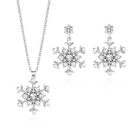Luxury Zinc Alloy Christmas Jewelry Set Colorful Rhinestone Xmas Dangle Earrings Pendant Snowflake Necklace Women