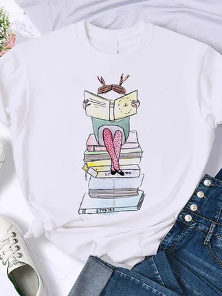 Coffee Books Brown books American retro T-shirt woman round neck half sleeve T-shirt printed T-shirt top woman oversized