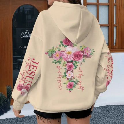 Vintage Rose Cross Christianity Hoodie Fashion Jesus Bible Verses Graphic Tracksuit Women Long Sleeve Christianity Hoodies