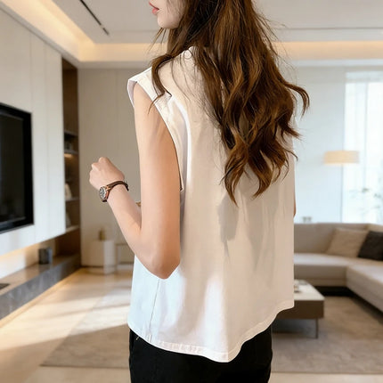 Women's Loose Sleeveless Tank Top Summer Casual Vest Basic Daily T-shirt Sweet Style Suitable For Students Stretchy Soft Women's Wear