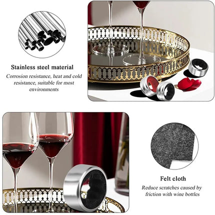 Stainless Steel Wine Bottle Collars Drip Ring Velvet Lined Anti-overflow Wine Drip Catcher for Home Bar Restaurant Outdoor Party