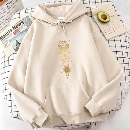 Vintage Butterfly with Moon Print Hoodies Spring Autumn Winter Casual Hoodies Sweatshirts Men Women Hoodie Sweatshirt