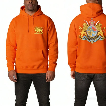 Persian Lion & Sun Matching Hoodie Imperial Crest Back Print Autumn and Winter Streetwear Long Sleeve Keep Warm Casual Pullover