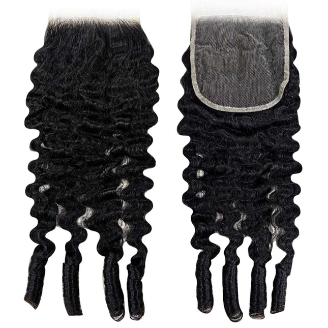 Megeen Burmese Curly 5x5 Transparent Lace Closure with Spiral Ends Free Part 12-20 Inch Hair Extensions for Black Women 15A