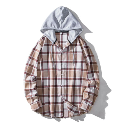 Autumn Hot Sale Of The Season Men's Plaid Hooded Casual Shirt Independent Station Cross-Border Checkered Hoodie Style Floral Patchwork