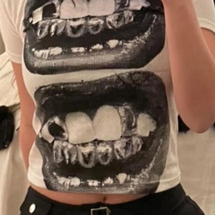 Punk Y2K Baby Short Sleeve Top Gothic Street T-shirt Women's Leisure Basic T-shirt Women's 2024 Summer Top E Girls' Gothic EMO