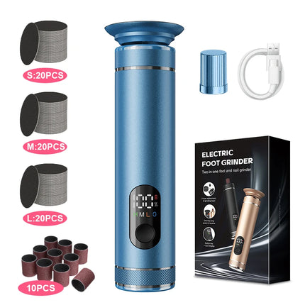 Aluminum Alloy  2 in 1 ElectricFoot Callus Remover with 60pcs Sandpaper Discs, Adjustable Foot File Nail Polisher With Gift Box