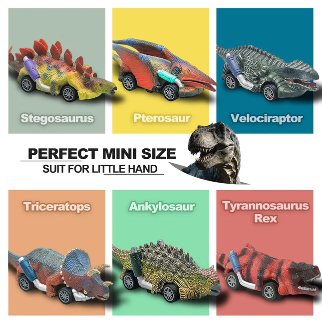 6Pcs Dinosaur Pull-Back Toy Cars, Kids Interactive Dinosaur Race Game Vehicle Playset, No Battery Required