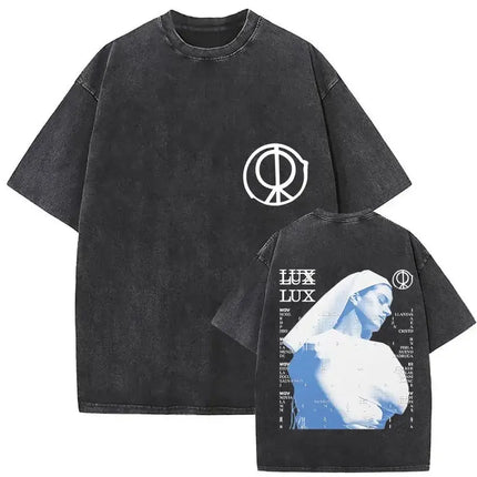 Harajuku Vintage Clothing  Vintage Washed Rosalia Lux Tour 2025 T Shirt Harajuku Aesthetic Oversized T-shirts Unisex