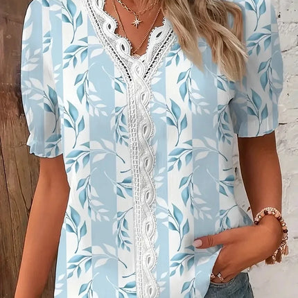 2024 Fashion Casual Vacation Shirt Women Summer V Neck Hollow Out Solid Color Blouse Female Elegant Striped Jacquard Casual Tops