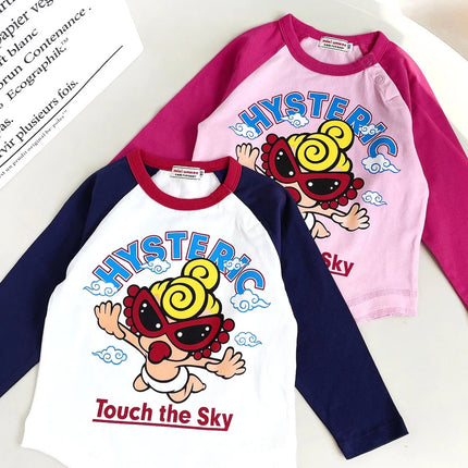 ex Cotton Long Sve T-irt Cartoon Print Spring Summer Autumn Breathable Lightweight round Ne Tee for 8 Years Old Kids