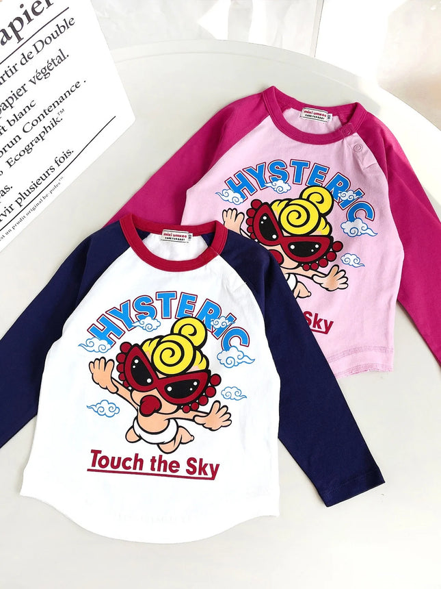 ex Cotton Long Sve T-irt Cartoon Print Spring Summer Autumn Breathable Lightweight round Ne Tee for 8 Years Old Kids