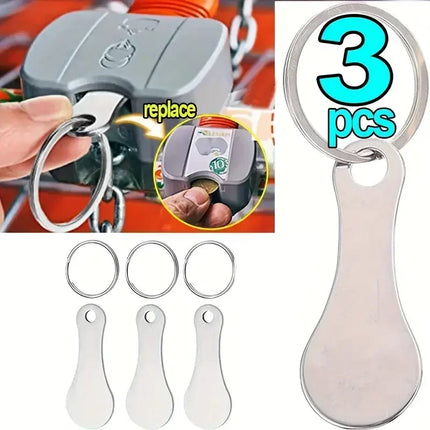 1/3PCS Trolley Tokens Keychains Universal Small Metal Stainless Steel Portable Shopping Cart Tokens Key Ring Ornament Decoration